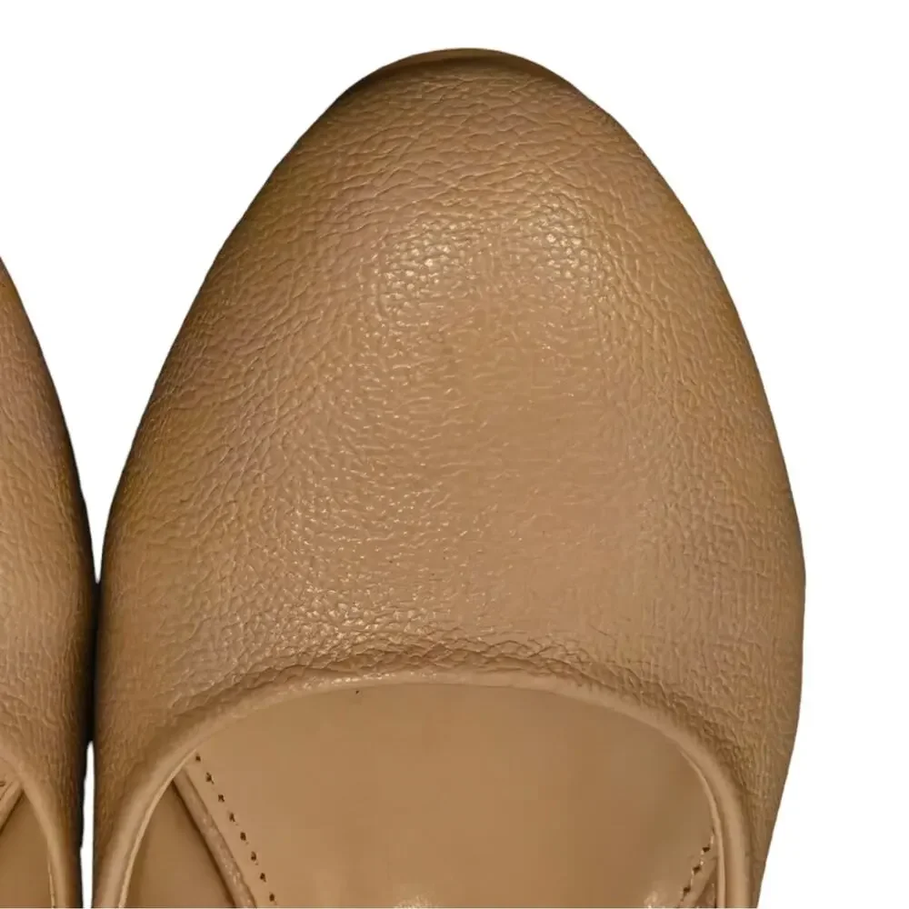 HALSTON PARIS Beige Pebbled‎ Leather Block Heel PUMPS Heels Size 10